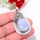 Blue Lace Agate - Namibia Designer Handmade 925 Sterling Silver Pendant 1.76" P7
