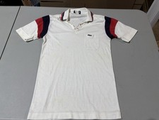 Fila 80's Vtg Men's Sm White Tennis Polo Shrt w/red/blk Shldr Stripes