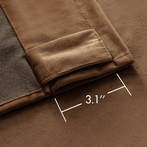 Back Tab & Rod Pocket Velvet Curtains 96 Inches Long 2 Panels Set, Brown Clas... - Picture 7 of 7