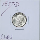 1937-D 10C Mercury Winged Liberty Silver Dime in Choice BU Condition #6308
