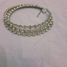 Silver tone 3 Row Stretch clear Rhinestone Choker Necklace