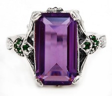 7CT Amethyst  Emerald 925 Sterling Silver Filigree Look Ring Sz 6,7,8 AZ1