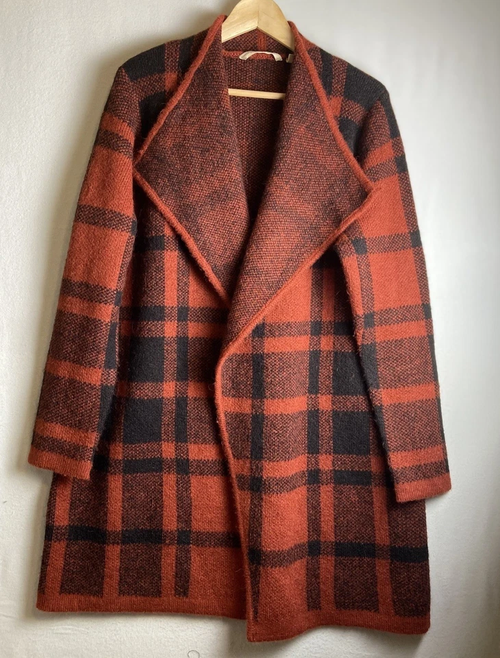 Suéter Cárdigan SOFT AROUND Rojo Negro Búfalo Cuadros Lana/Alpaca Talla L Foto 2 de 4