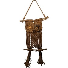 Vtg Jute 1970's 27  Macrame Large Owl Wall Hanging Boho Decor Driftwood