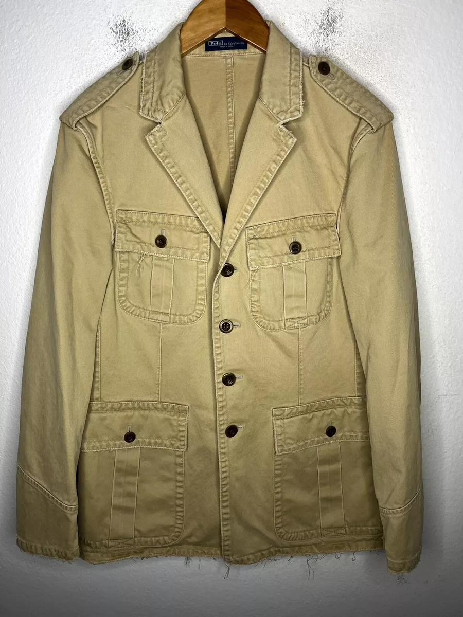 Polo Ralph Lauren Medium 40 Khaki Utility Blazer Jacket Military Coat RRL Brown
