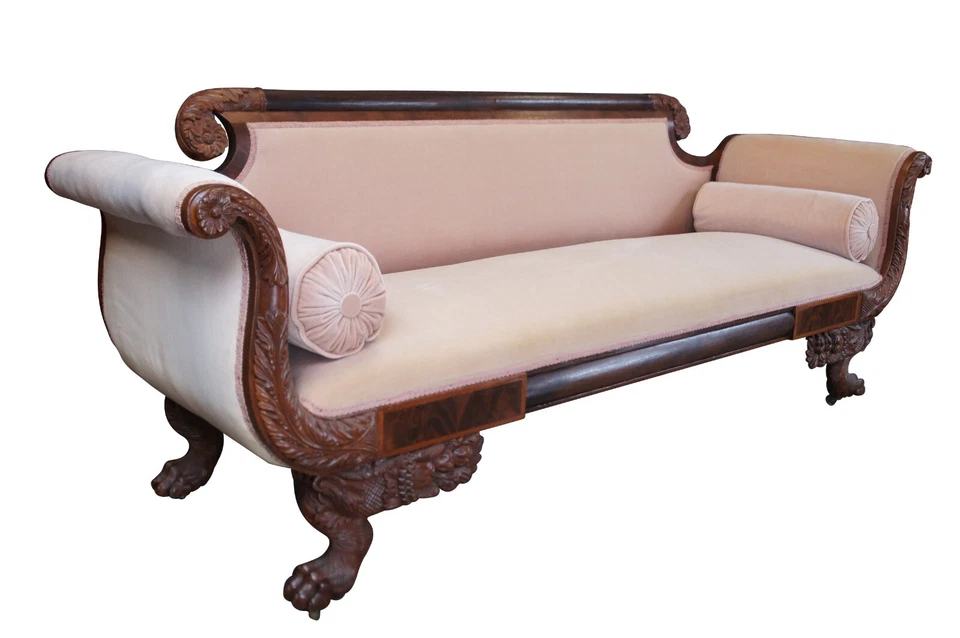 Sofá sofá antiguo de 85" con patas de garra de caoba llama Imperio Americano 85" Foto 3 de 4