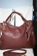 Vince Camuto Black Cherry Large Leather Cross Body Handbag - Euc