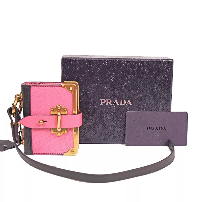 PRADA Saffiano Blue Heart Bag Charm Key Ring Keychain W/Box