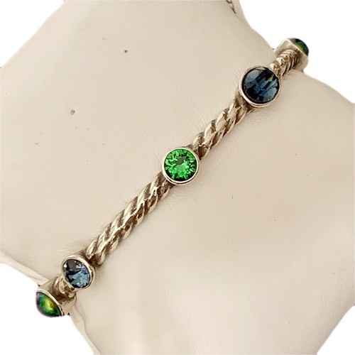 BRIGHTON MONTE CARLO Hinged BANGLE Bracelet Green & Blue Crystals JF107M NWT - Picture 3 of 9