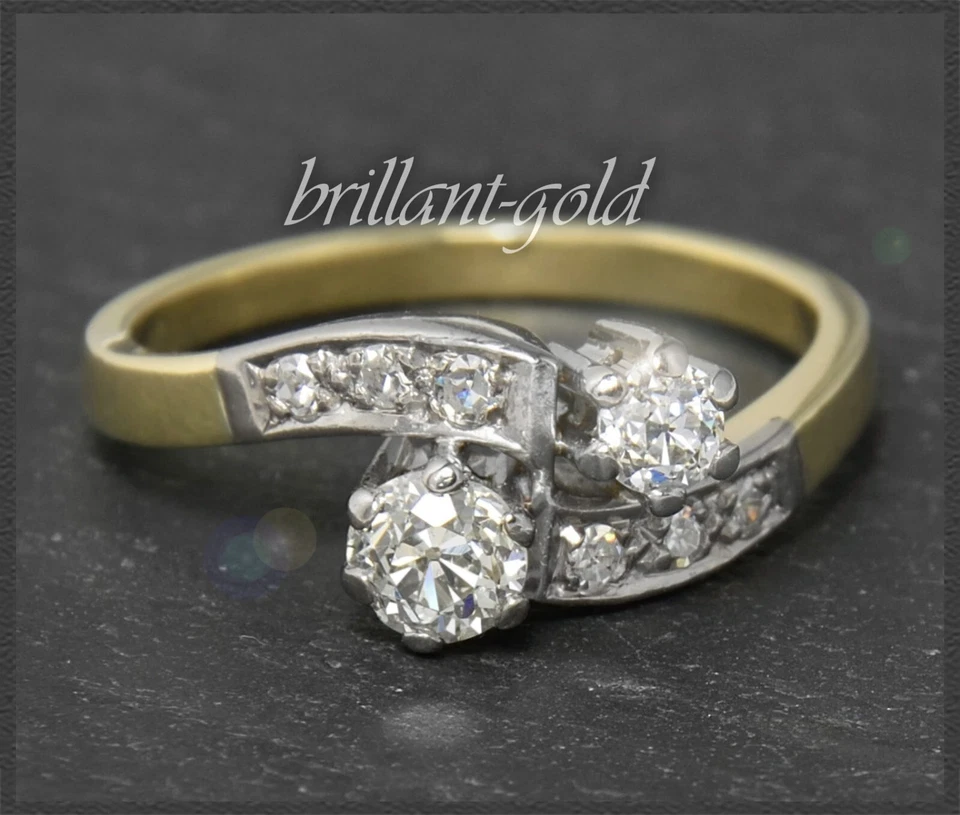 Diamant "toi et moi" Ring mit 0,75ct, 585 Gold Antik Damenring von ca 1910 - Bild 1 von 4
