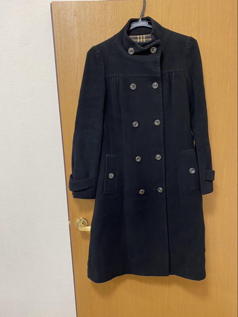 BURBERRY BLUE LABEL Black Double-Breasted Long Coat Women's #D2711A