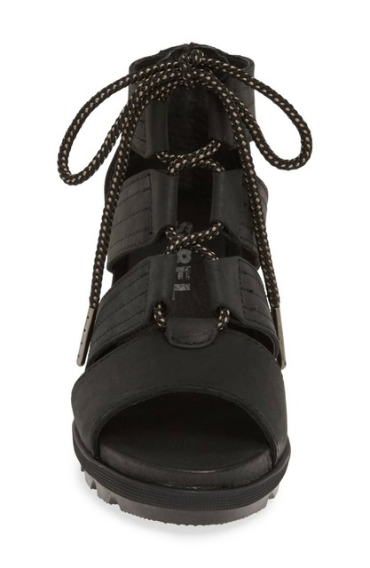 Sorel Joanie II Lace Women's Leather Open Toe Wedge Heel Sandals Black Size 8.5 for sale online