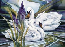 Ceramic Tile Mural Kitchen Backsplash - Everlasting Love - Swans Bird Artwork