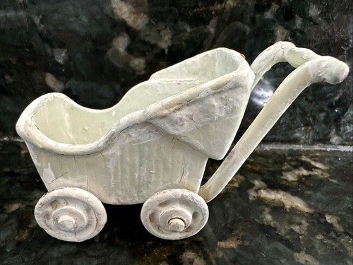 Vintage Cast Iron Miniature Baby Buggy Carriage Stroller Dollhouse Toy