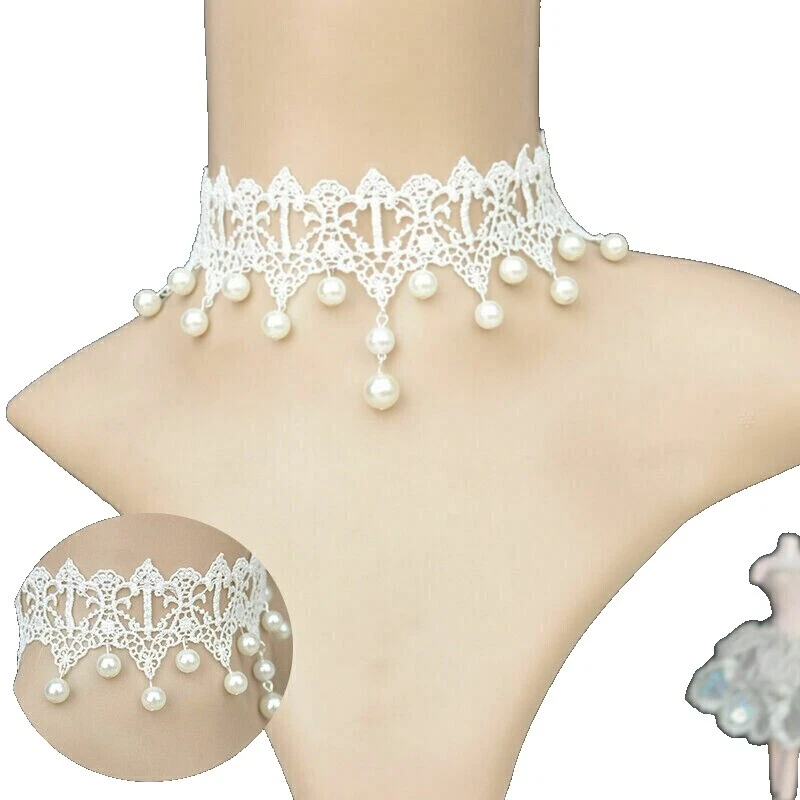 Gargantilla de terciopelo Blanco Moda Collares y Colgantes