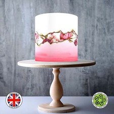 Ombre & Pink Peony Fault line wrap around edible cake topper ICING / WAFER