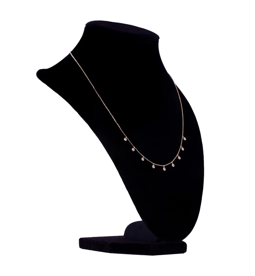 18" 14K Yellow Gold Diamond Fringe Necklace, 9 Round Cut Dangle Stones, 0.50 ctw - Image 4 of 4