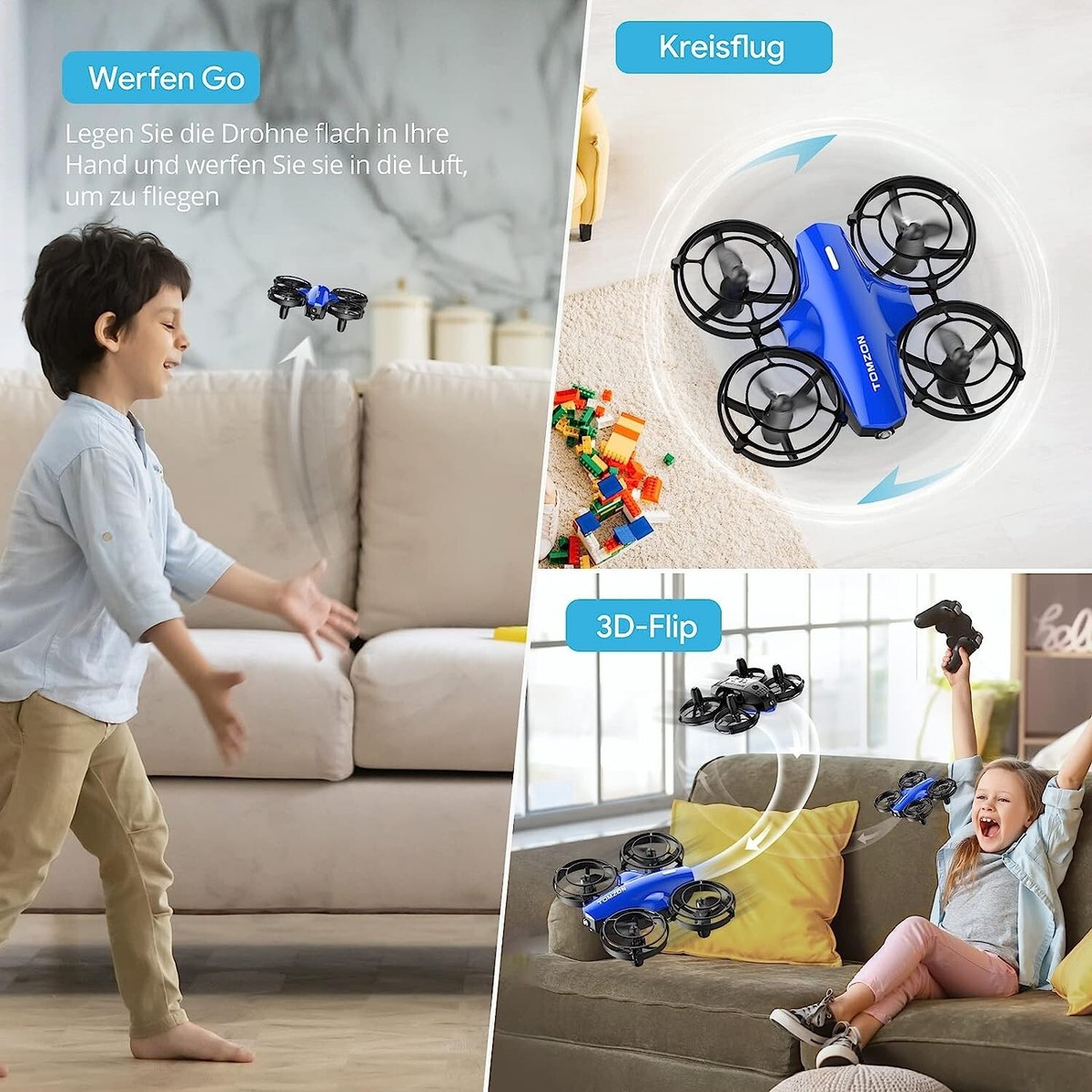 Tomzon A24 Mini Drone Da Combattimento Per Bambini, 24 Min Di Volo Con 3 Batterie, Protezione 360°, Telecomando Con Lancio A Mano E Acrobazie 3D, Rosso