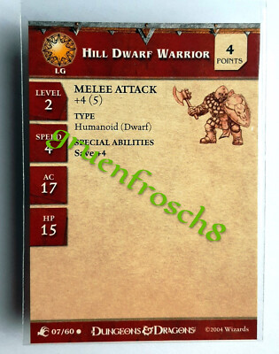  HILL DWARF WARRIOR  07 C  ABERRATIONS 2004  D&D MINIATURES GAMES STATS CARD