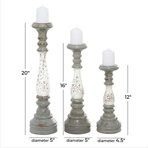 Deco 79 Wood Pillar Candle Holder Set of 3 20" 16" 12"H Gray