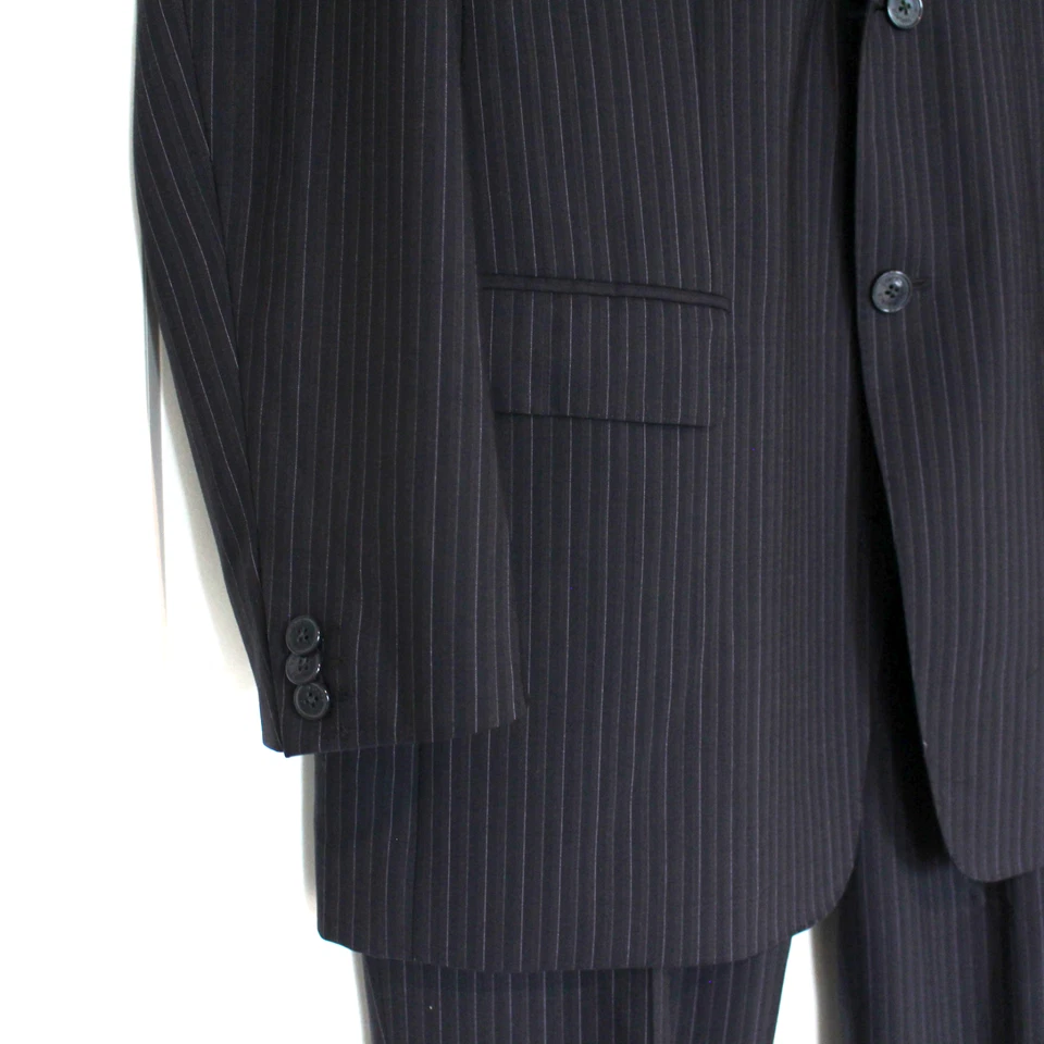 VERSACE Negro Lana Rayas 2 Piezas Traje Chaqueta Pantalones 56 Blazer de un solo pecho Foto 3 de 4