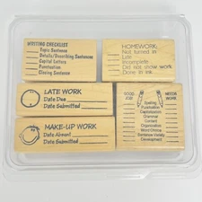 Teacher Home School Rubber Stamp Set 5 pc Grading Encouragement Homework Lists