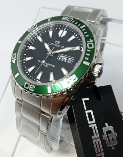 OROLOGIO UOMO,LORENZ,SCUBA,SPORT DAY DATE DIVER,QUADRANTE NERO 43mm,GHIERA  VERDE | eBay