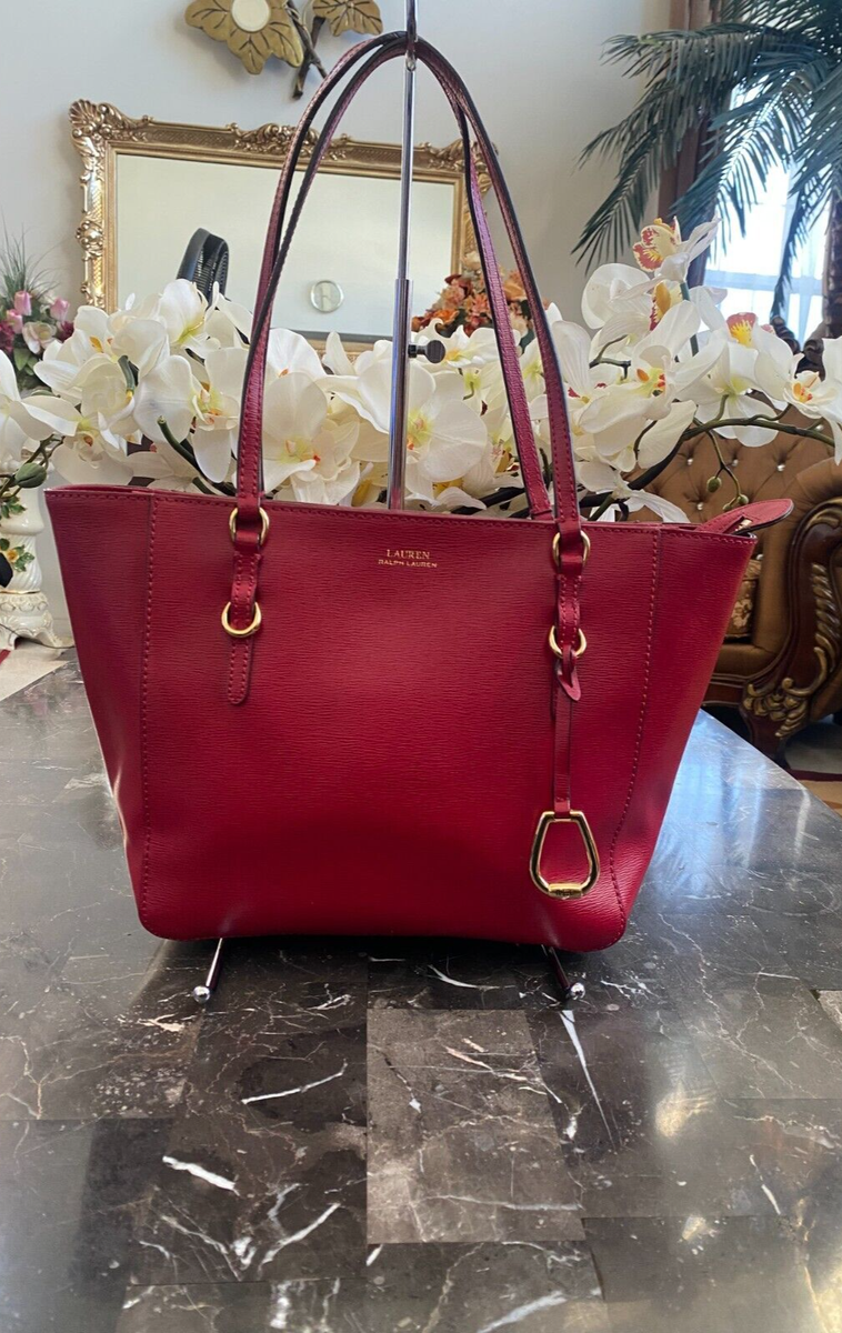 New Lauren Ralph Lauren Bennington Medium Red Leather Tote, $198