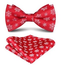 Christmas Bow Tie and Pocket Square Set Pre Tied Bowties for 04-red / White