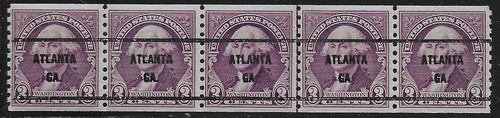 US Scott 721, 1932, 3 Cent Washington PreCancel, Strip of 5, Mint, OG, NH, F/VF