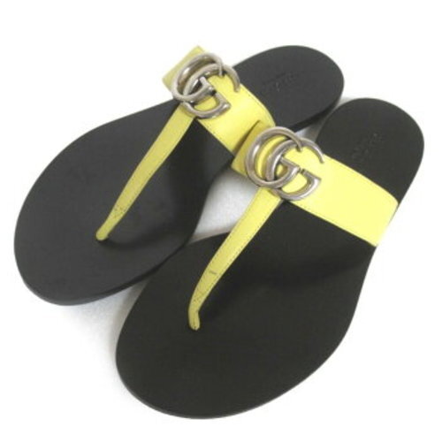GUCCI Leather Thong Sandal with Double G GG Marmont Pastel Yellow Size 36 US 6