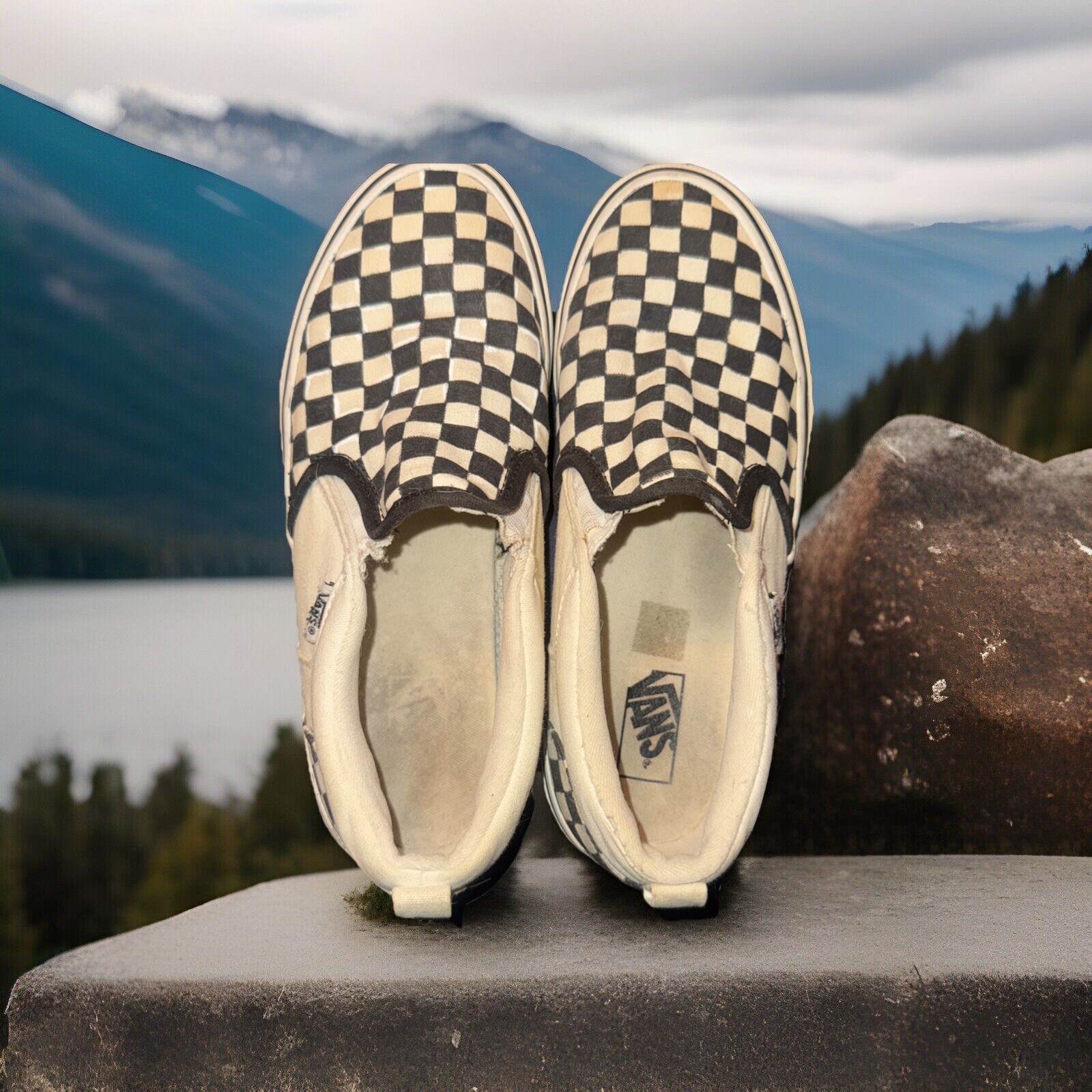 Vans Black White Checkered Slip-On Loafers Youth 5 Women 7-image