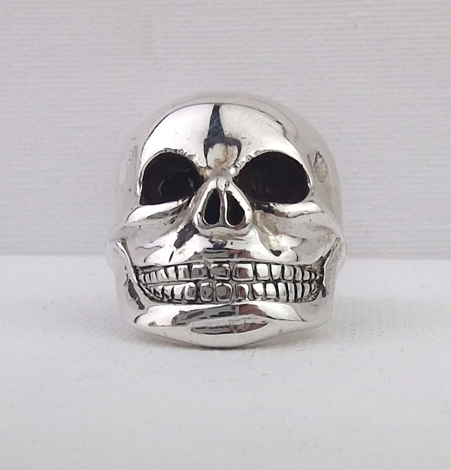 Huge Heavy 925 Sterling Buffed Silver Ring Biker Skull custom bespoke Size UK HM - Image 3 of 4