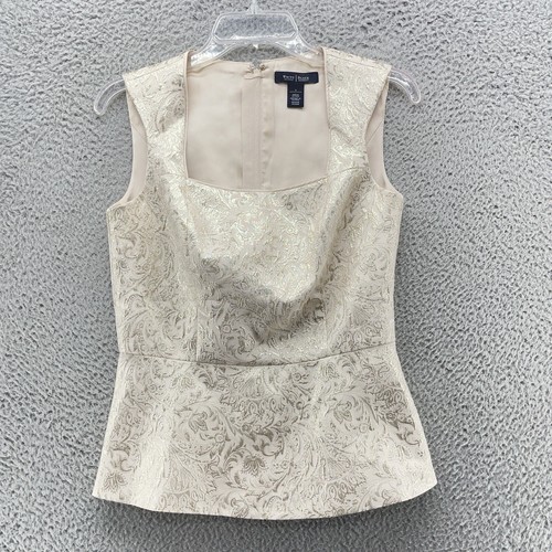 WHBM Women’s Top 2 Cream Floral Sleeveless Peplum Bodice Shimmer