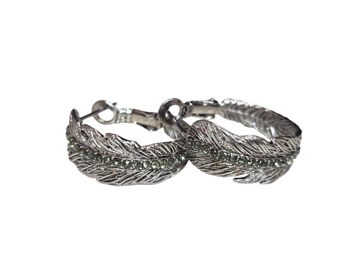 Vera Bradley Women's Feathers Hoop Earrings Silver Tone Pave NWT - Picture 4 of 5