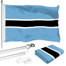 Combo: 6 Ft Flagpole Silver & Botswana Batswana Flag 3x5 Ft Printed 150D Poly