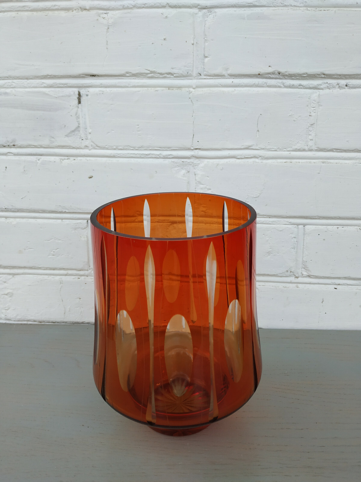 Vintage Large Red Amber Glass Cut Glass Vase eBay