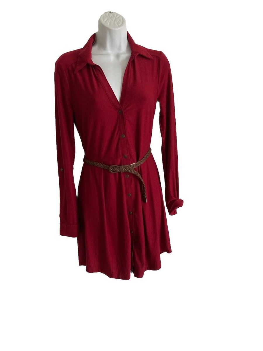 Derek Heart Shirt Dress Womens Sz M Burgundy Collared Button Up Long Sleeve  NWOT