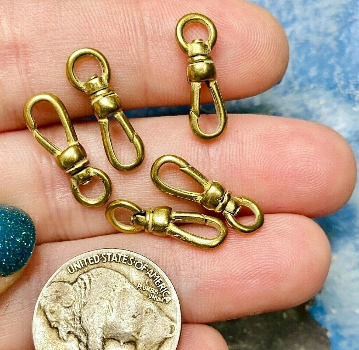 5pc Lot! Tiny Swivel Clasps. Pocket Watch Chain Clasp/ Dog Clip. Bronze  Tone.