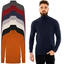 Mens Roll Neck Cotton Lightweight Jumper T-Shirt Turtle Funnel Long Sleeve Tops 