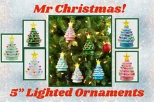 Mr Christmas Lighted Nostalgic Tree Lrg 5” Ornaments Ceramic On/Off/Timer NEW