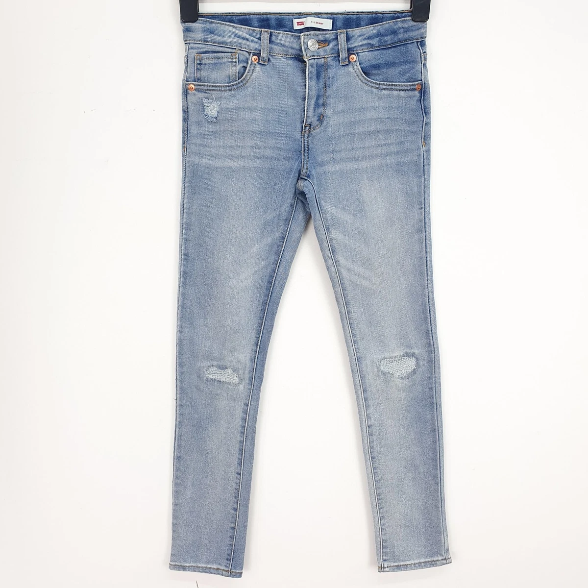 Levi Strauss 711 Distressed Blue Denim Skinny Jeans Sz 12 A 152 cm w26 uk 8