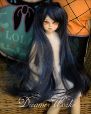 1/4MSD 1/3SD BJD Wig Doll Hair Gradient Color Black Dark Blue Dual Horsetail Cos