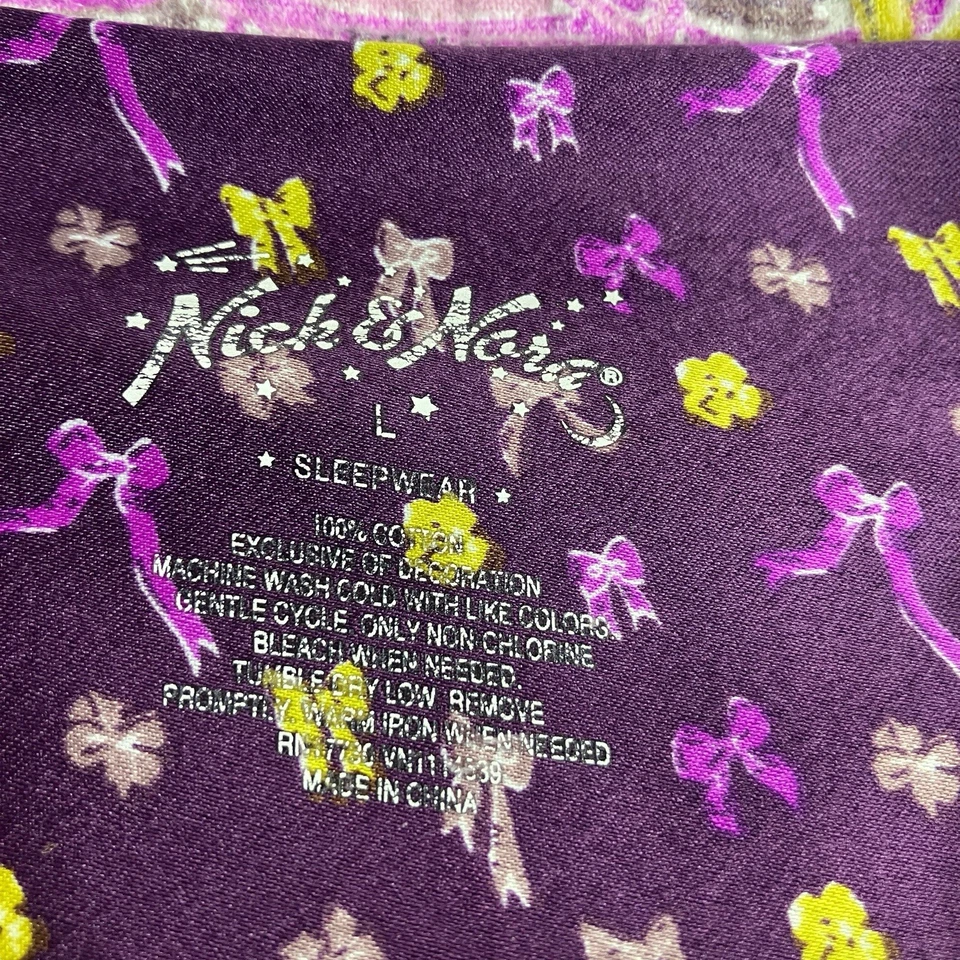 Nick and Nora 睡衣套装女式大号粉色法兰绒自行车丝带和蝴蝶结棉质 — 第 4/4 张图片