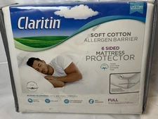 Claritin Soft Cotton Allergen Barrier 6 Side Mattress Protector Full Size