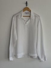 Orlebar Brown “Ridley” Overhead Long Sleeve Resort Shirt Linen White XL