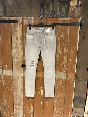 Topman Stretch Skinny Denim Jeans Hose Grau Ripped Distressed W30 L32 Neu