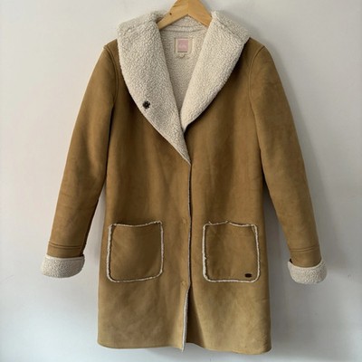 Ladies Coat Women Quiksilver Faux Fur Suede Sheepskin Size M Surfing Y2K Boho