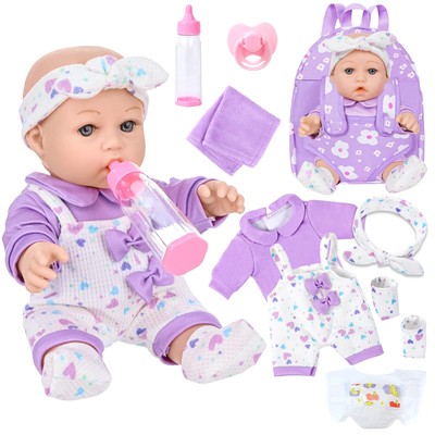 12'' Baby Doll with Flower Pattern Backpack Carrier,12 Inch Realistic Baby Dol...