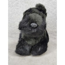 Vintage Realistic Scottish Terrier Scottie Dog Plush Black Gray Seated 7 Inch